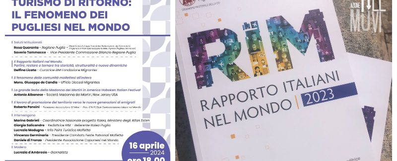 Rapporto italiani nel Mondo redatto da Fondazione Migrantes. La presentazione a Molfetta presso il Museo Diocesano. Presente anche Daniele Di Fronzo di Capursesi nel Mondo