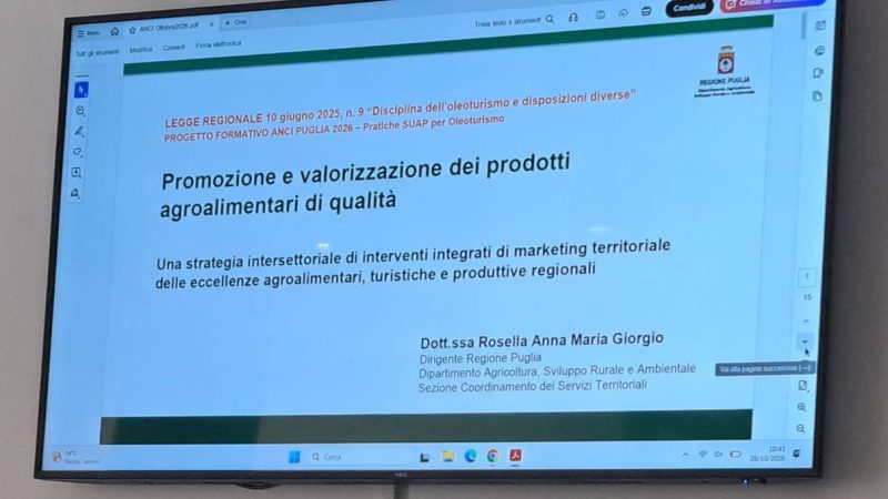 OLEOTURISMO: COLDIRETTI PUGLIA, SECONDA IN ITALIA CON IL 28% DELLE PREFERENZE; CRESCE INTERESSE PER LE ESPERIENZE TRA GLI ULIVI E I BENEFICI DELL’OLIO EVO SULLA SALUTE